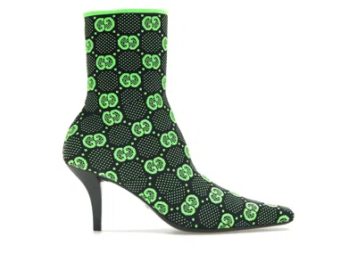 Pre-owned Gucci Women's  Gg 75mm Knit Ankle Boots Fabric Sneakers In Black/fluorescent Yellow
