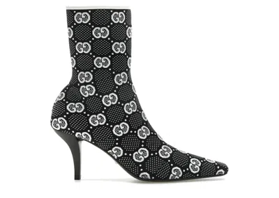 Pre-owned Gucci Women's  Gg 75mm Knit Ankle Boots Fabric Sneakers In Black/white