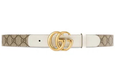 Pre-owned Gucci Women's  Gg Belt Double G Buckle 1 Width Belt In White