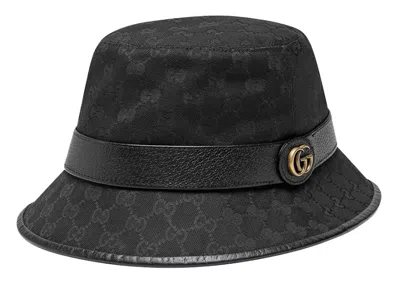 Pre-owned Gucci Women's  Gg Canvas Bucket Hat With Double G In Black