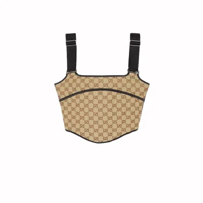 Pre-owned Gucci Women's  Gg Canvas Top In Beige/ebony In Multi