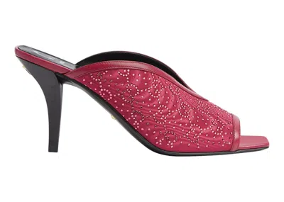 Pre-owned Gucci Women's  Gg Crystal 75mm Heeled Sandal Moire Fabric Sneakers In Cherry Red
