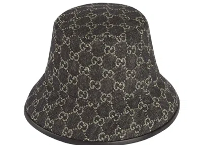 Pre-owned Gucci Women's  Gg Denim Bucket Hat In Black
