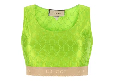 Pre-owned Gucci Women's  Gg Embroidered Silk Vest In Green
