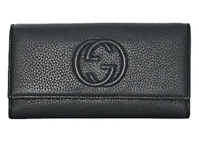 Pre-owned Gucci Women's  Gg Flap Long Wallet Large In Black