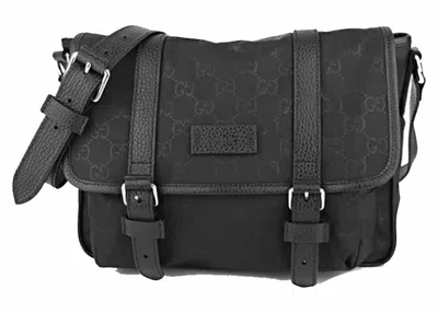 Pre-owned Gucci Women's  Gg Ssima Logo Messenger Bag Monogram In Black