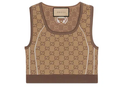 Pre-owned Gucci Women's  Gg Jersey Jacquard Crop Top In Beige In Sand