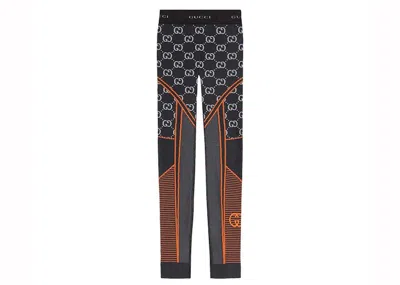 Pre-owned Gucci Women's  Gg Jersey Jacquard Leggings In Black/orange