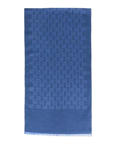 Pre-owned Gucci Women's  Gg Logo Scarf In Sapphire Sky Blue