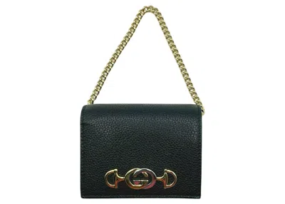 Pre-owned Gucci Women's  Gg Logo Zumi Bifold Mini Wallet Mini In Black