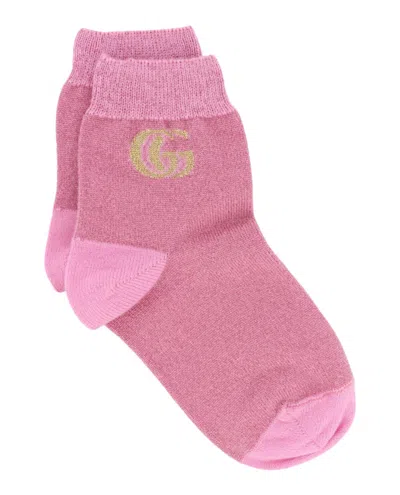Pre-owned Gucci Women's  Gg Lurex Socks In Pink