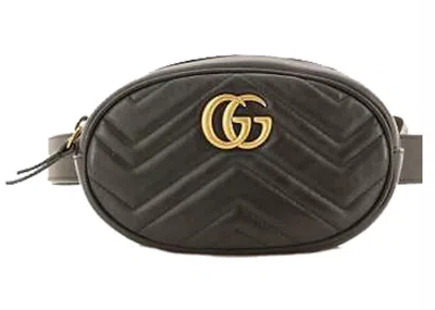 Pre-owned Gucci Women's  Gg Marmont Belt Bag Matelasse Leather In Black/gold