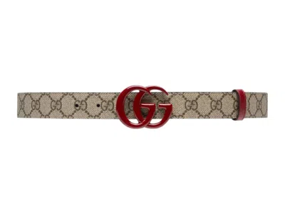 Pre-owned Gucci Women's  Gg Marmont Belt In Beige Red