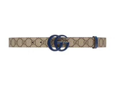 Pre-owned Gucci Women's  Gg Marmont Belt In Beige/blue In Multi