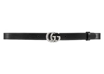 Pre-owned Gucci Women's  Gg Marmont Belt Palladiumtoned Buckle .8 Width In Black