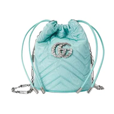 Pre-owned Gucci Women's  Gg Marmont Bucket Bag In Light Blue