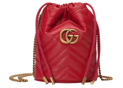 Pre-owned Gucci Women's  Gg Marmont Bucket Bag Mini In Hibiscus Red