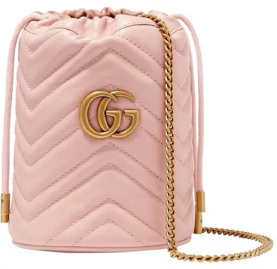 Pre-owned Gucci Women's  Gg Marmont Bucket Bag Mini In Light Pink