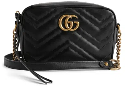 Pre-owned Gucci Women's  Gg Marmont Camera Bag Matelasse Mini In Black