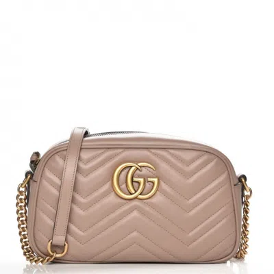 Pre-owned Gucci Women's  Gg Marmont Camera Bag Matelasse Small In Dusty Pink