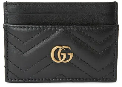 Pre-owned Gucci Women's  Gg Marmont Card Case Matelasse In Black