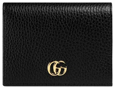 Pre-owned Gucci Women's  Gg Marmont Card Case Pebbled Leather Black In Nero