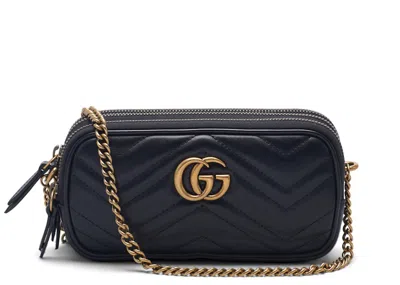 Pre-owned Gucci Women's  Gg Marmont Chain Bag Matelasse Mini In Black