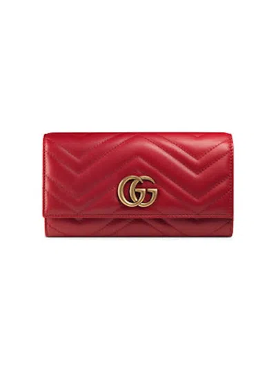 Pre-owned Gucci Women's  Gg Marmont Continental Wallet Matelasse In Hibiscus Red