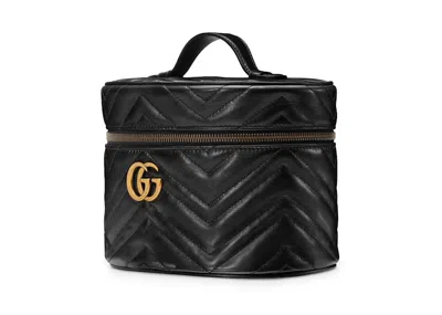 Pre-owned Gucci Women's  Gg Marmont Cosmetic Case Small Matelasse Chevron In Black