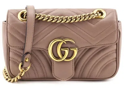 Pre-owned Gucci Women's  Gg Marmont Crossbody Bag Mini In Dusty Pink