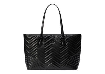 Pre-owned Gucci Women's  Gg Marmont Large Tote Bag Matelasse Chevron In Black