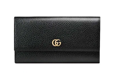 Pre-owned Gucci Women's  Gg Marmont Leather Continental Wallet In Black