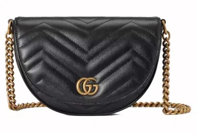 Pre-owned Gucci Women's  Gg Marmont Matelasse Chain Mini Bag In Black