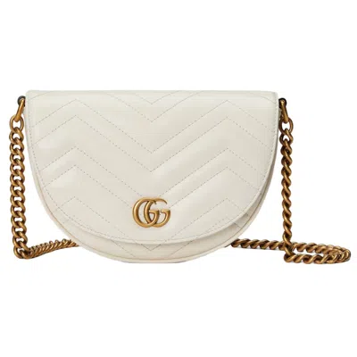 Pre-owned Gucci Women's  Gg Marmont Matelasse Chain Mini Bag In White