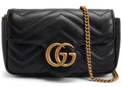 Pre-owned Gucci Women's  Gg Marmont Matelasse Super Mini Bag In Black