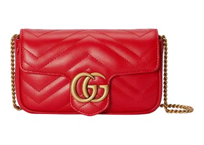 Pre-owned Gucci Women's  Gg Marmont Matelasse Super Mini Bag In Red