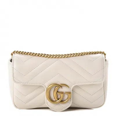 Pre-owned Gucci Women's  Gg Marmont Matelasse Super Mini Bag In White