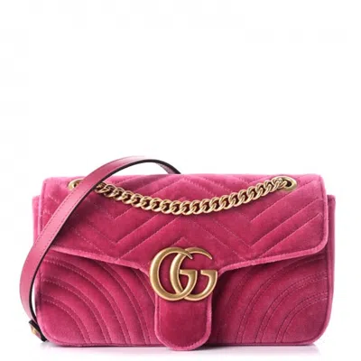 Pre-owned Gucci Women's  Gg Marmont Matelasse Velvet Small In Pink