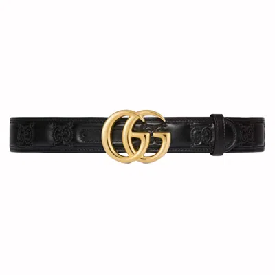 Pre-owned Gucci Women's  Gg Marmont Matelasse Wide Belt In Black