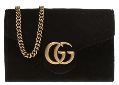 Pre-owned Gucci Women's  Gg Marmont Mini Bag Matelasse Velvet In Black