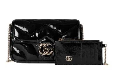Pre-owned Gucci Women's  Gg Marmont Mini Bag With Card Case In Black