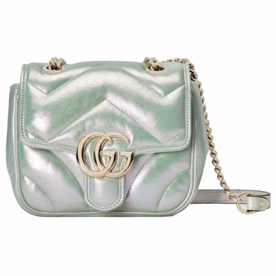 Pre-owned Gucci Women's  Gg Marmont Mini Shoulder Bag In Green Iridescent