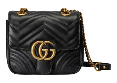 Pre-owned Gucci Women's  Gg Marmont Mini Shoulder Bag Matelasse Chevron In Black