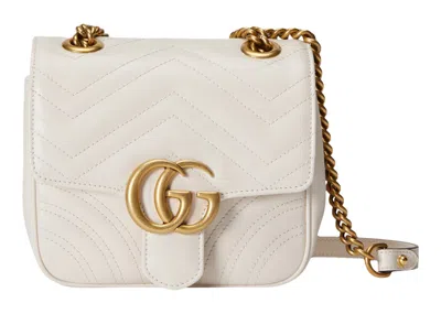 Pre-owned Gucci Women's  Gg Marmont Mini Shoulder Bag Matelasse Chevron In White