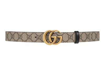 Pre-owned Gucci Women's  Gg Marmont Reversible Belt Gg Supreme In Beige/ebony/black