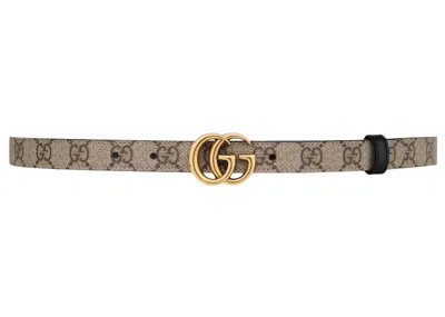 Pre-owned Gucci Women's  Gg Marmont Reversible Thin Belt In Beige/black