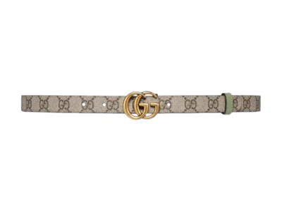 Pre-owned Gucci Women's  Gg Marmont Reversible Thin Belt In Beige/green