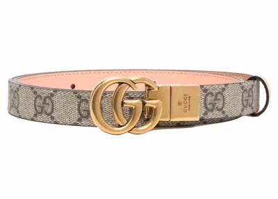 Pre-owned Gucci Women's  Gg Marmont Reversible Thin Belt In Beige/pink