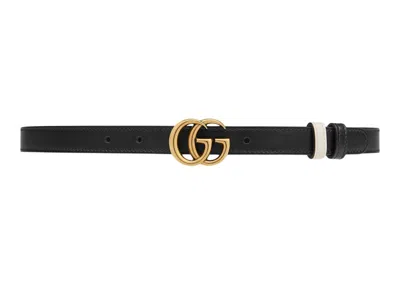 Pre-owned Gucci Women's  Gg Marmont Reversible Thin Belt In Black/white