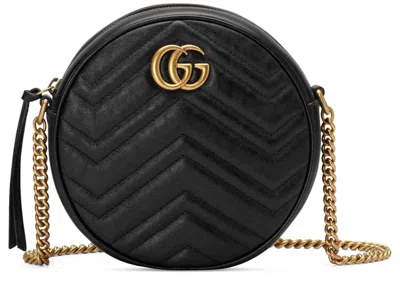 Pre-owned Gucci Women's  Gg Marmont Round Shoulder Bag Mini In Black